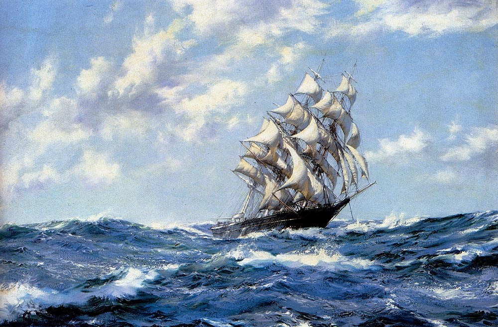 Montague Dawson The Clipper Ship Blue Jacket On Choppy Seas